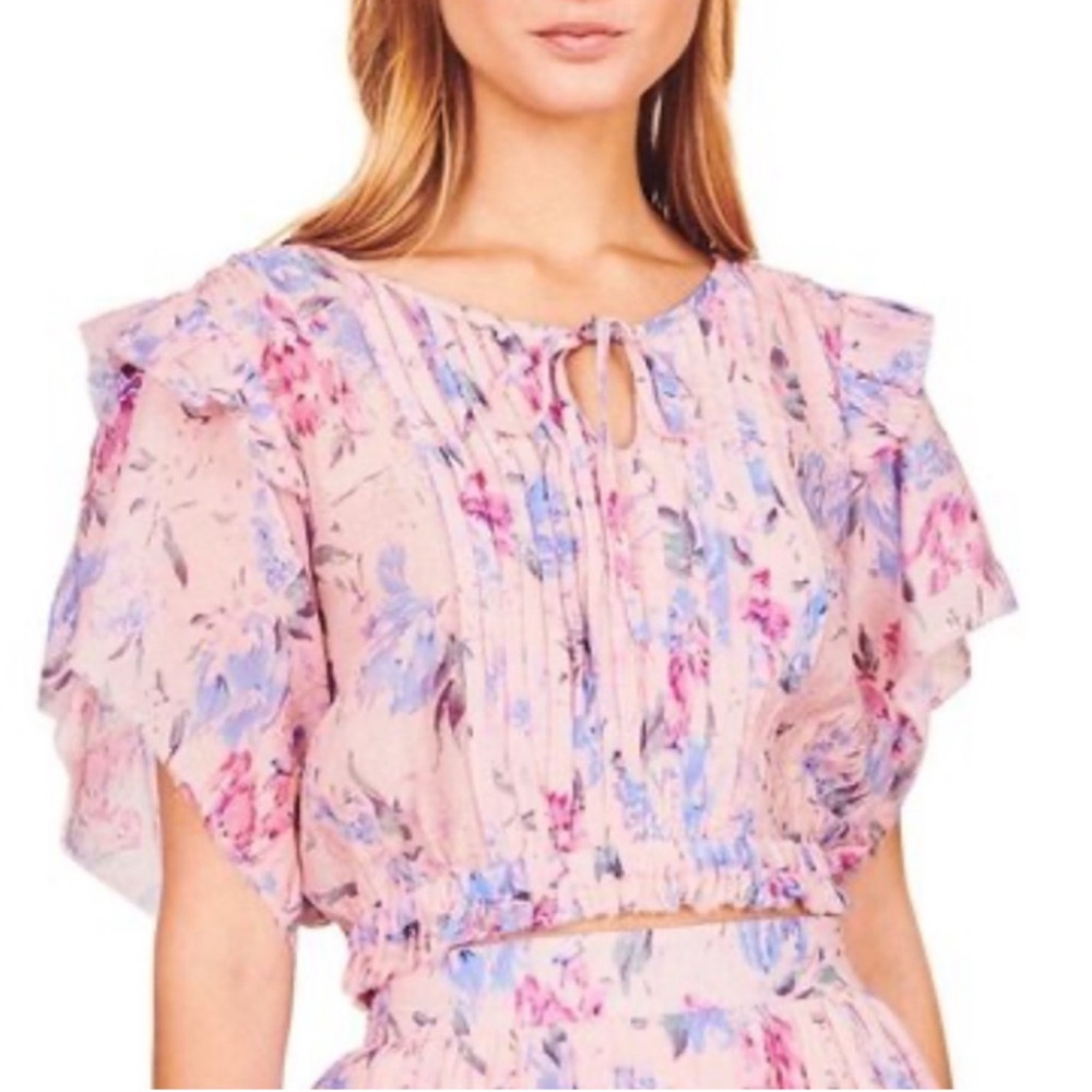 LoveShackFancy Pink and Purple Ruffled Flutter Sleeve Blouse